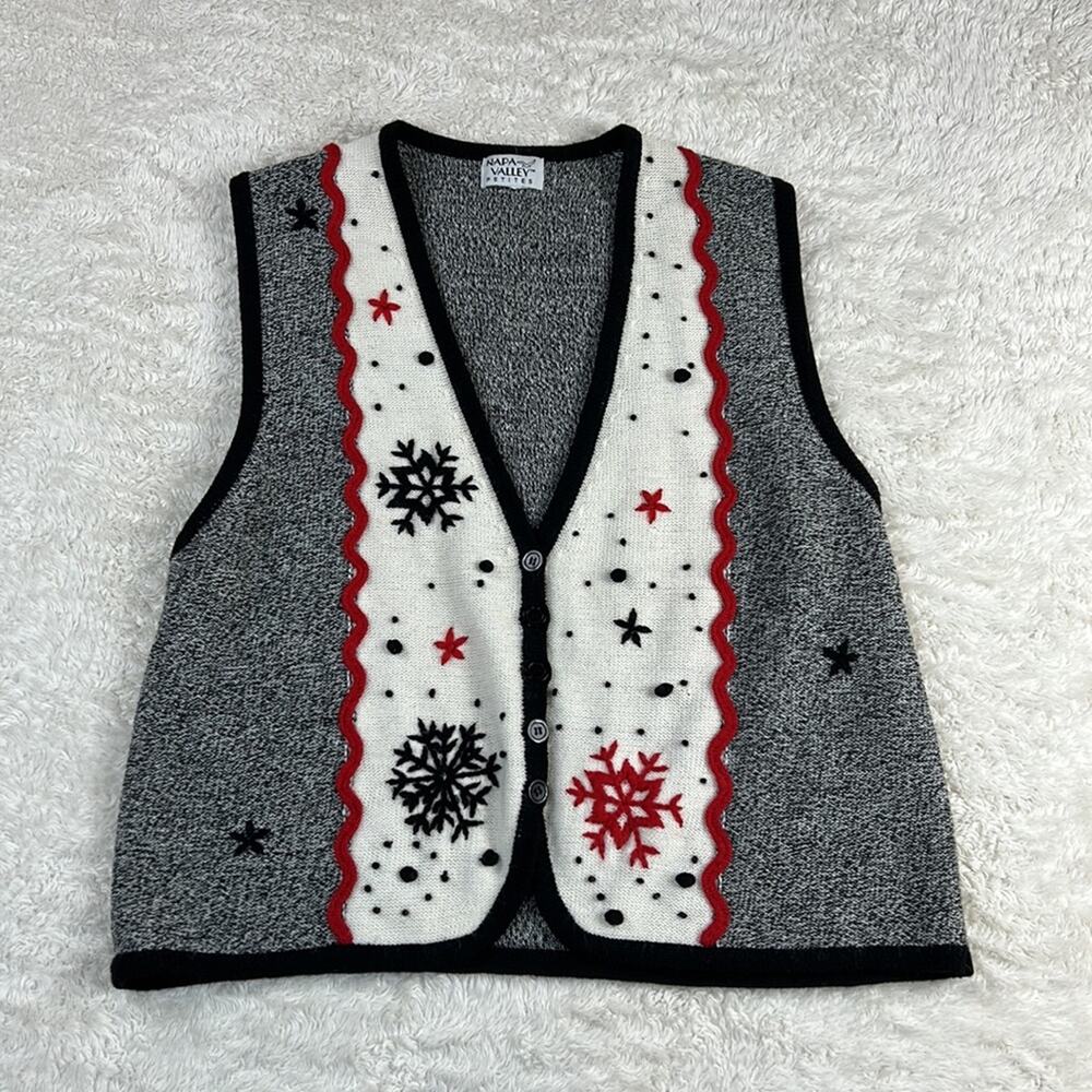 Vintage Napa Valley Petites snowflake sweater vest, size Large